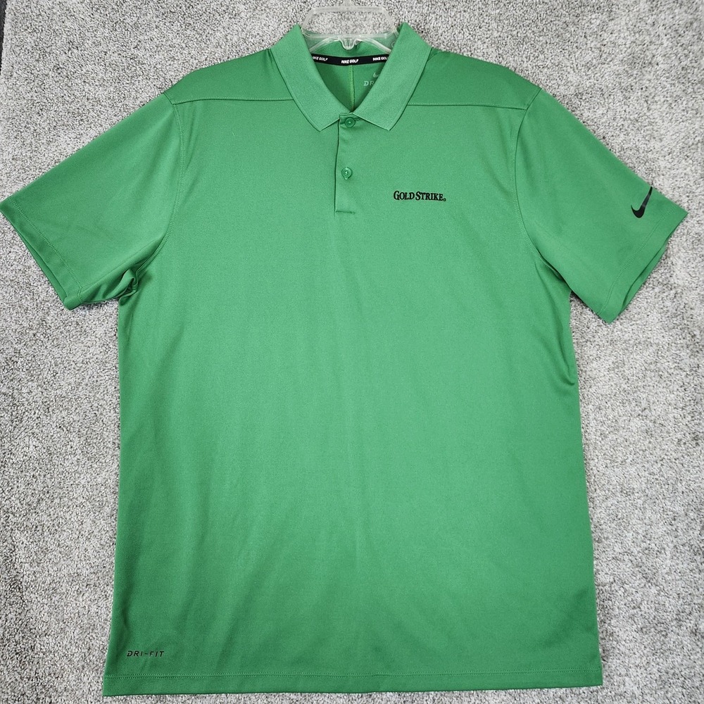 Nike Golf Dri-FIT Polo Shirt Mens Large Green Gold Strike Logo Golf Performance